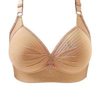 Wireless Bras for Women UK, Anti Sagging Gathering Full Coverage Bras for Women, Unpadded Unlined Plunge Bra, Sexy Backless Corset, Shaping Cup Adjustable Shoulder Strap Large Size Bra Beige