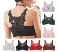 Wireless Bras for Women UK,Balcony Bra,Floral Secrets Comfort Rose Bra,Women's Front Closure Bras Seamless Lace Back Push Up Bralette Comfy Plus Size No Wire Bralettes Breathable Underwear,Black 85C