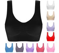 Wireless Bras for Women UK Comfort Seamless Bra Plus Size Sport Bra for Large Breasts Padded Non Wired Ladies Bras Low Back Yoga Bra Solid Bralettes S-6XL Black