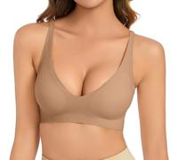 Wireless Bras Women's Everyday Bras Zero Feel Bralettes Seamless Bra Deep V Push Up T Shirt Sleeping Bra with Extender Support & Comfort Stretch Fabric, 03-Coffee, M