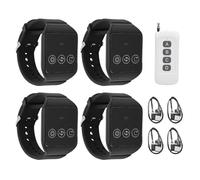 Wireless Call Button System, Vibration Buzzer, Wireless Caregiver Pager Call Bell Call System Alert Button with 4 Watch Receivers and 1 Transmitter for Restaurants, Cafes