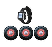 Wireless Calling System Service 3pcs Call Button Transmitters 1Pcs Wrist Watch Pager for Restaurant Hotel Cafe EU Plug