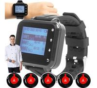 Wireless Calling System Service, 5/10/15pagers, Wrist Watch Design (Wearing on Arm), 4 Modes, Vibration/sound/vibration + Sound (default), for Swimming Pool, Beach,5pagers