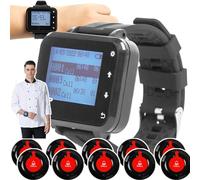 Wireless Calling System Service, 5/10/15pagers, Wrist Watch Design (Wearing on Arm), 4 Modes, Vibration/sound/vibration + Sound (default), for Swimming Pool, Beach,10pagers