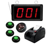 Wireless Calling System Take A Number System Restaurant Pager Queue Calling System Waiting Number System with 1 Display Receiver+1 Thermal Printer+3 Call Buttons for Restaurant,Bank, Hospital,Clinic
