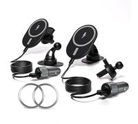 Wireless Car Charger,2Pack 15W Qi Fast Charging Car Phone Holder with QC3.0 Car Charger for Dashboard Windshield Air Vent for iPhone 17/16/15/14/13/12/11 Pro Max,Samsung Galaxy S25/S24/S23 Ultra,Black