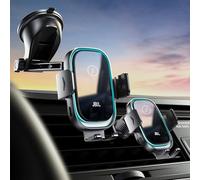 Wireless Car Charger, 3-in-1 Car Phone Holder Car Charger Phones Mount Windshield Dashboard Air Vent Fast Charging Cell Phone Holder with LED Light for iPhone Air Pro Max,Samsung S24/S23