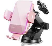 Wireless Car Charger,【7 Colored LED Backlit】 15W Auto Clamping Car Charger Phone Mount Holder fit for iPhone 14 13 12 Mini Pro Max 11 XR XS, Samsung Galaxy S23 Ultra S22 S21+ S10+ Note 20, etc - Pink