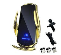 Wireless Car Charger Automotive Electric Induction 15W Wireless Charger Car Vent Mount Bracket Fast Charging Auto-Clamping Car Phone Holder Mount Air Vent Phone Holde (Gold)