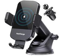 CHGeek Wireless Car Charger, 15W Fast Charging Auto Clamping Car Charger Phone Mount Phone Holder fit for iPhone 16 15 14 13 12 Pro Max 11 XR XS, Samsung Galaxy S24 Ultra S23 S22 S21, S20, S10+, Black