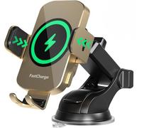 Wireless Car Charger, Fast Charging 15W Auto Clamping Car Charger Phone Holder Phone Mount for iPhone16 15 14 13 12 11 Pro Max Xs, Samsung Galaxy S23 Ultra S22 S21 S20 S10 Note 9, etc(Gold)