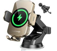 Wireless Car Charger, Fast Charging Phone Holder 3 in 1 Phone Mount Auto Clamping Car Accessories Compatible with iPhone 17 16 15 14 13 12 11 Xs XR, Samsung S23 Ultra S22 S21 S20(Amber Yellow)