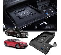 Wireless Car Charger Fit for Mercedes-Benz E-Class 2016-2023, 15W Fast Charging Phone Charger Pad Mat with 27W 2-Port Type-C and USB-A Qc3.0 Center Console Interior Accessories (B)