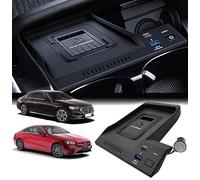 Wireless Car Charger Fit for Mercedes-Benz E-Class 2016-2023, 15W Fast Charging Phone Charger Pad Mat with 27W 2-Port Type-C and USB-A Qc3.0 Center Console Interior Accessories(B)
