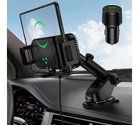 Wireless Car Charger Mount, 15W Dual Coil Rotatable Car Phone Holder Wireless Charger for Samsung Galaxy Z Fold 7/6/5/4/3/2, Z Flip, S25/S24/S23/S22 Series and iPhone, Car Charger Included
