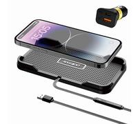 Wireless Car Charger, Polmxs 15W Fast Car Wireless Charger Pad Non slip Phone Charging Mat with 40W PD & QC3.0 Car Charger For iPhone 16/15/14/13/12 Pro,Samsung S24/23/22/10+/S10