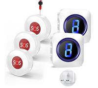 Wireless Caregiver Pager, Panic Alarm Button for Elderly, 3 SOS Call Button with 1,000ft Long Range Buzzer Call Bell with Mute Mode 55 Chimes 5 Volumes Levels LED Flash with 2 Plug in Receivers