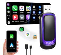 Wireless CarPlay Adapter for iPhone,Seven-color Ambient Light,Auto-Connect in Seconds,Mini Carplay Wireless Adapter for iPhone with USB-A and USB-C Cables,No Delay