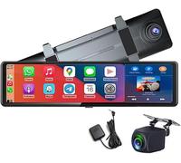 Wireless Carplay Screen 4K FHD Rearview Mirror Driving Recorder with Voice Assistant Airplay CarPlay Android Auto 3 Cameras Parking Monitor Compatible with 99% Car (Dual Camera,with GPS)