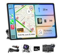 Wireless Carplay Screen for Car, 9" Extra Large A-pple CarPlay & Android Auto Screen with 4K Dashcam & 1080P Backup Camera, Car Stereo with Mirror Link, Voice Control, GPS, Bluetooth, AUX, FM