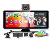 Wireless Carplay Screen Portable Car Stereo with 4K Dash Cam(180° Rotatable) Wireless Android Auto, Hodozzy 10.26" Touchscreen Radio 1080P Rear Camera DVR Mirrorlink Bluetooth Siri AUX 64G TF Card