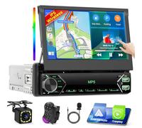 Wireless Carplay Single Din Car Radio Stereo with Android Auto, 7 inch Flip Out Touch Screen Car Radio 1 Din with Bluetooth EQ Mirror Link FM USB Type-C AUX Backup Camera