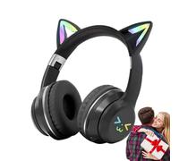 Wireless Cat Ear Headphones - Over Ear Folding Headphones with LED Light and Built-in | Gradient Color Music Headphones for Home School Learning Gam
