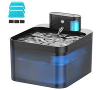 Wireless Cat Fountain, 2.2 L Drinking Fountain for Cats, Cat Drinking Fountain, Super Quiet Pump with LED and Activated Carbon Filter (3 Replacement Filters + 3 Sponges)