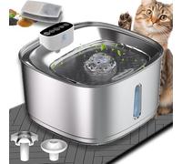 Wireless Cat Water Fountain, 3.2L/108oz Battery Operated Pet Fountain Stainless Steel, Automatic Cat Drinking Fountain Cordless & Rechargeable with Motion Sensor, 2 Filters and 1 mat
