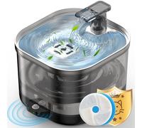 Wireless Cat Water Fountain for Drinking with External Pump, 4-Layer Filters Smart Silent 2L Pet Water Dispenser, 5000mAh Cordless Battery Operated, Rechargeable - 306 Stainless Steel Panel
