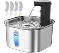 Wireless Cat Water Fountain Stainless Steel with Auto Shut-Off Pump + 4 Filters, 108oz 3.2L 5000mah Battery Operated Cat Water Fountain Cordless, Automatic Water Dispenser with Motion Sensor for Cats