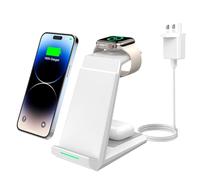 Wireless Charger 3 in 1 - ADADPU 15W Fast Charging Station for Apple iWatch Series 10/9/8/7/6/SE/5/4/3/2 Charger Stand for Multiple Devices iPhone 16/15/14/13/12/11 Pro Max/XS/XR/X/8 Airpods Pro-White