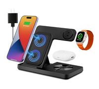 Wireless Charger, 3 in 1 Charging Station for Multiple Devices, Wireless Charging Stand for iPhone 8-16 Series, iWatch 2-10 Series/Ultra/SE, AirPods/3/2/Pro (Black)
