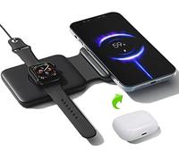 Wireless Charger, BAMEEY Mag-Safe Duo Charger, Foldable Duo Wireless Charging Pad, Portable 2 in 1 Foldable Charging Dock for Samsung S22/S21 & Iphone 14/13/12, iWatch7/6/5/4/3/2 Airpods2/3/Pro(Black)