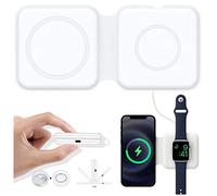 Wireless Charger, BAMEEY Mag-Safe Duo Charger, Foldable Duo Wireless Charging Pad, Portable 2 in 1 Foldable Charging Dock for Samsung S22/S21 & Iphone 14/13/12, iWatch7/6/5/4/3/2 Airpods2/3/Pro(White)