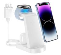 Wireless Charger, CKCN 3 in 1 Fast Wireless Charging Station for i Phone 14/13/12/11 Pro Max/XS, Phone Watch Charger for Apple Watch 8/7/SE/6/5/4/3/2, Charging Stand Dock for Air pod Pro/3, White