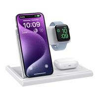 Wireless Charger,Foldable 3 in 1 Wireless Charger Stand for Apple Watch,Airpods Pro/3/2,Fast Wireless Charging Station for iPhone 17/Air/16/15/14/13/12/11/XS/XR/X/8（No Plug Included)