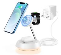 Wireless Charger for Apple Devices,3 in 1 Wireless Charging Station,15W Fast Mag-Safe Charger Stand【With Night Light】 for iPhone 15 14 13 12 Pro Max Mini Plus,for Apple Watch for AirPods(White)
