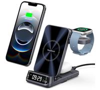 Wireless Charger for Fitbit Versa 4/3/Sense 2/1/Ace LTE, 3-in-1 Charging Station for iPhone Air/17 Pro Max/17 Pro/17/16/15/14, for Samsung S25/S24/S23, SwanScout 708FB (No Adapter)