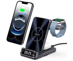 Wireless Charger for Fitbit Versa 4/3/Sense 2/1/Ace LTE, 3-in-1 Charging Station for iPhone Air/17 Pro Max/17 Pro/17/16/15/14, for Samsung S25/S24/S23, SwanScout 708FB (No Adapter)