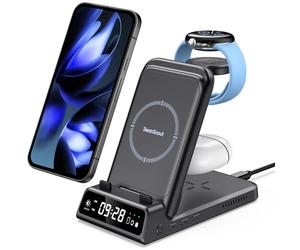 Wireless Charger for Google Pixel Watch 3/2/Fitbit Versa 4/3/Sense 2/1, 3 in 1 Charging Station for Google10/10a/9a/9/9 Pro/9 Pro XL/8/7/Samsung S26 Ultra/iPhone 17, Pixel Buds Pro 2, SwanScout 703G2