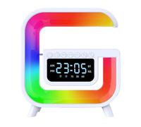 Wireless Charger Lamp, Speaker With Lights, Shaped Bedside Table Light, 3 in 1 Bedside Table Lamp with Alarm Clock Night Light, Six Light Color Modes, Decoration D