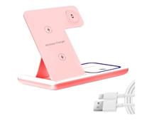 Wireless Charger Smart-Phone Charging Station: 3 in 1 Charger Stand Multiple Devices for Android Headphone Apple - Smartphone Watch Airpods 4 3 2 Pro (Pink)