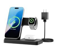 Wireless Charger Travel Charging Station: 3 in 1 Multi Devices Charger Stand - for iPhone 16e 16 15 14 13 12 Pro Max - for Apple Watch and AirPods Ultra Series - Nightstand