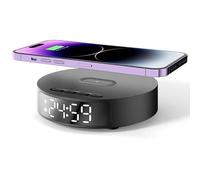 Wireless Charging Alarm Clock, 15W Fast Charger with Digital LED Display, Date & Time Function, Multifunction Desk Clock Wireless Charger for Qi-Enabled Phones, Bedside Nightstand Charger Dock (Black)