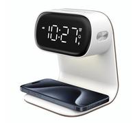Wireless Charging Digital Alarm Clock with Touch Sensitive Bedside Lamp, Adjustable Brightness 5-100%, 12/26Hr Format, Snooze Function, QI Wireless Charger, Ideal for Bedroom, Living Room