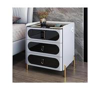 Wireless Charging End Table with Lock Smart Nightstand Cabinet Bedside Table with Ports & 3 Drawers Stylish Wooden Nightstand for Bedroom Storage