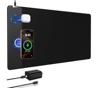 Wireless Charging Mouse Pad, 31.5"x15.8" Large Gaming Desk Mat for Laptop/Keyboard, Waterproof Ultra-Smooth Surface, Non-Slip Rubber Base, with 20W Charger Block, Black