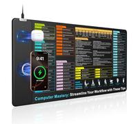 Wireless Charging Mouse Pad with Excel Formulas Shortcuts, 31.5"x15.8" Extra Large Office Spreadsheet Cheat Sheet Desk Mat, Waterproof Ultra-Smooth Surface, Non-Slip Base