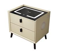 Wireless Charging Nightstand with LED Lights USB Ports 2 Drawers Multifunctional Side Table for Bedroom Dorm Living Room Beige and Black Color Scheme